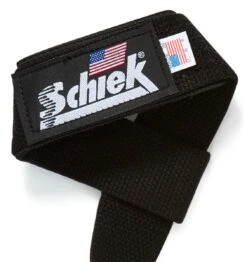 Schiek 20" Basic Padded Lifting Straps - Black -Fitness Supplies Store 1000BPS Schiek Basic Padded Lifting Straps Logo Close Up