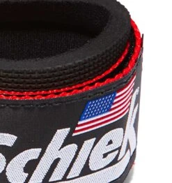 Schiek 1/4" Ultimate Wrist Supports -Fitness Supplies Store 1100 Schiek Wrist Supports Straps Red Logo Close Up