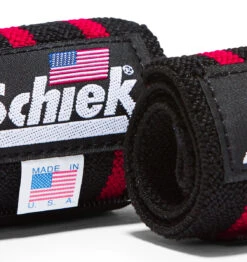 Schiek 18" Wrist Wraps - Black/Red -Fitness Supplies Store 1118B Schiek Wrist Wraps Straps Black 18 inch Pair Close Up