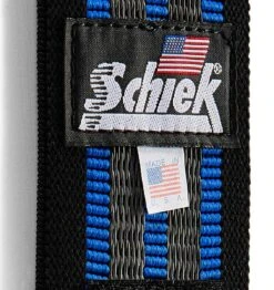 Schiek 24" Wrist Wraps - Black/Blue -Fitness Supplies Store 1124R Schiek Wrist Wraps Straps Blue 24 inch Material Close Up