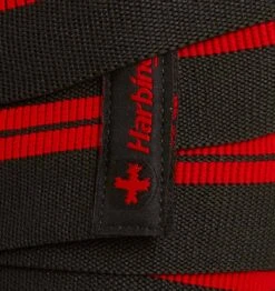 Harbinger 78" Red Line Knee Wraps - Black/Red 10 Harbinger 78" Red Line Knee Wraps - Black/Red -Fitness Supplies Store 46300 Harbinger 78 inch Red Line Knee Wraps Side Extreme Close Up