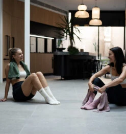 BAHE Studio Duet Sock & Towel Combo - Khaki/Coconut -Fitness Supplies Store BAHE Studio Duet Sock Towel Combo Khaki Coconut Lifestyle 01