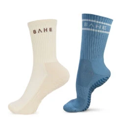 BAHE Studio Grippy Crew Socks - Coconut/Powder Blue (2 Pack)