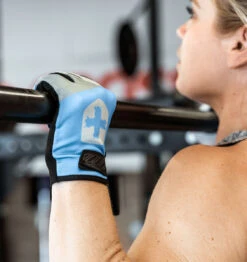 Harbinger Women's Shield Protect Weight Lifting Gloves - Grey/White/Blue -Fitness Supplies Store Harbinger Shield Protect Gloves Womens Grey White Blue Lifestyle 05