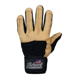Schiek Power Series "Gel" Weight Lifting Gloves With Wrist Wraps - Leather/Black - Full Finger