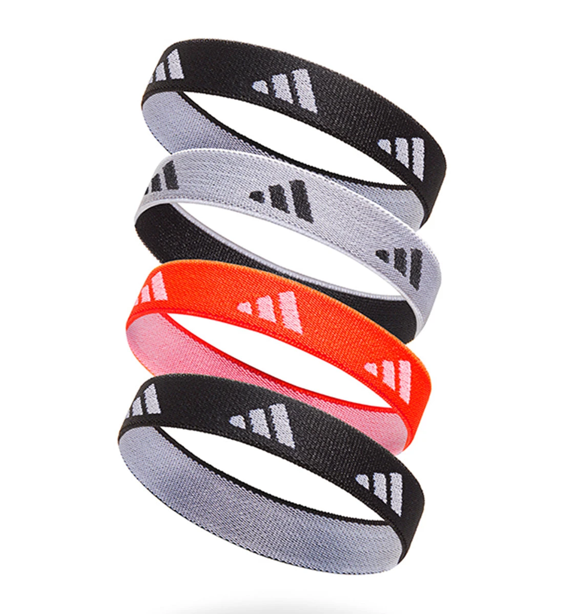 Adidas Hair Ties - Black/Grey/Solar Red (4 Pack) 3 Adidas Hair Ties - Black/Grey/Solar Red (4 Pack)