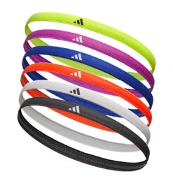 Adidas Hair Bands - Black/White/Red/Purple/Yellow/Blue (6 Pack)